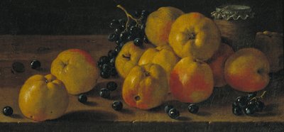 Still Life with Apples, Grapes and a Pot of Jam by Luis Egidio Melendez